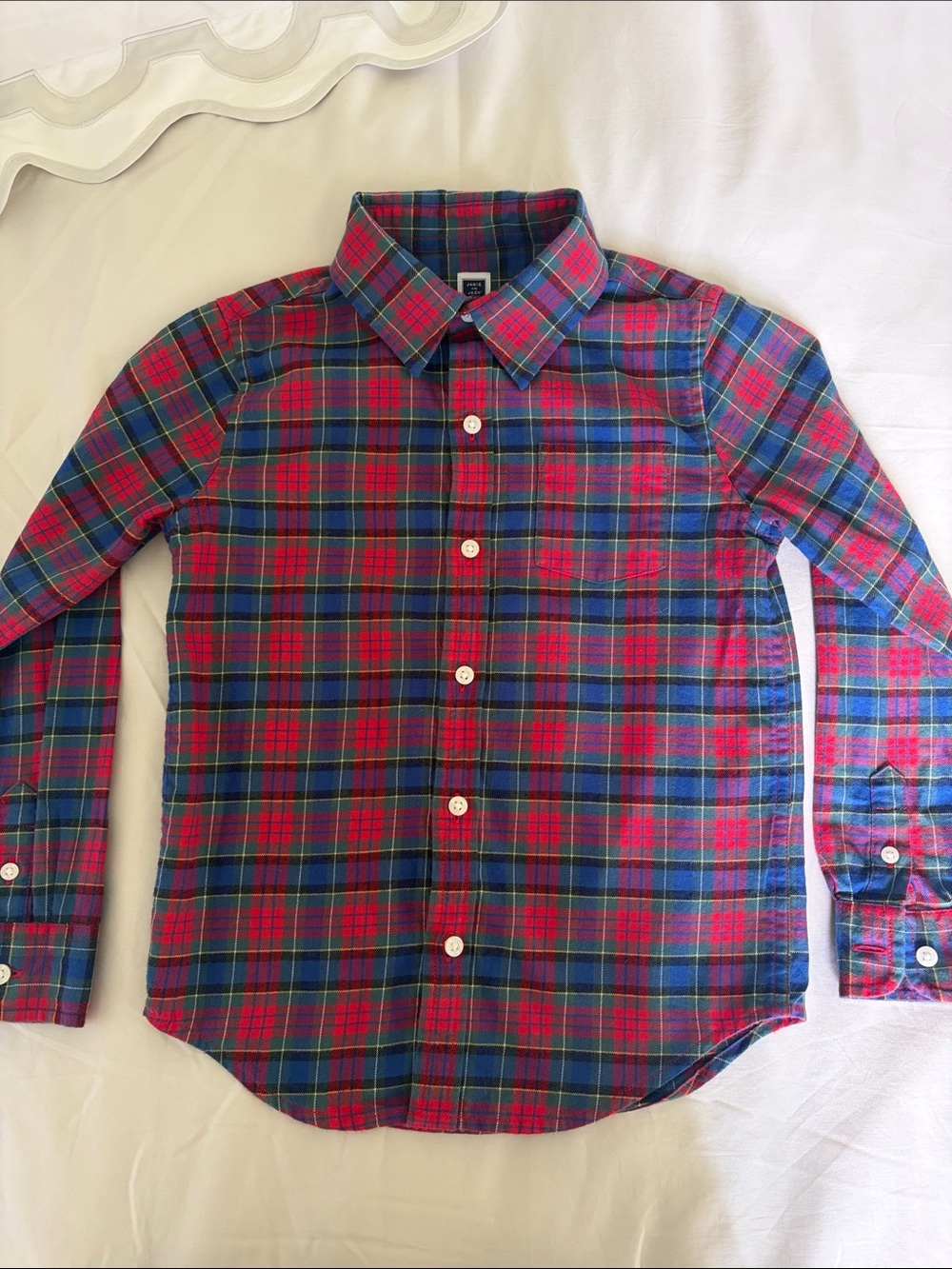 Janie and Jack red blue and green plaid check button-down shirt